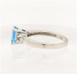 14K 3.3g Solid White Gold Radiant .82ct Aquamarine Diamond Ring Size 7.3